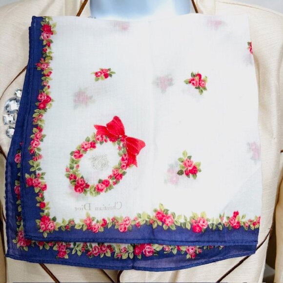 Unused Christian Dior Mini scarf/handkerchief, cotton 18" purple white floral(36 - Picture 4 of 5